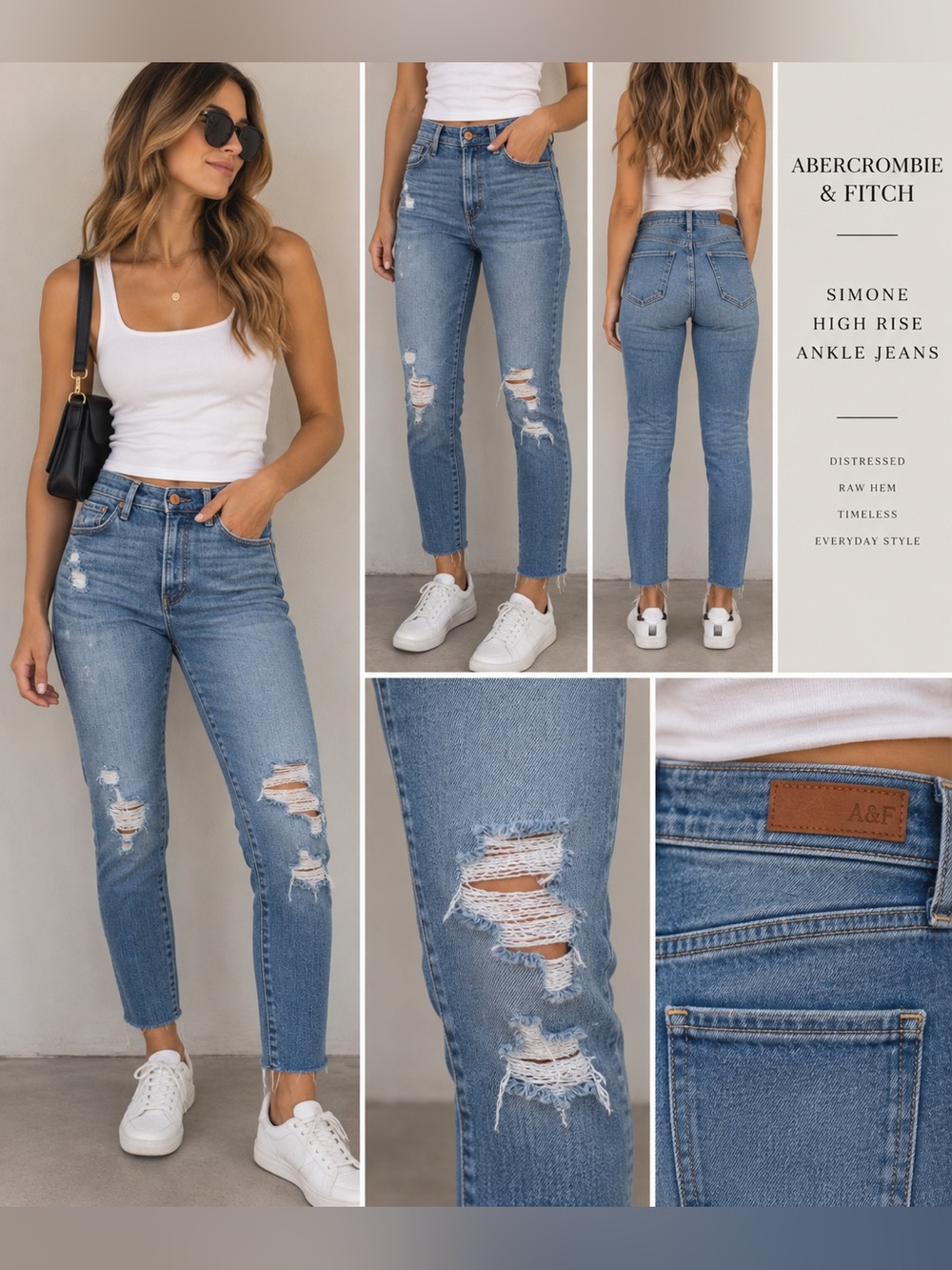 Abercrombie & Fitch Simone High Rise Ankle Jeans 24 Distressed Raw Hem Skinny